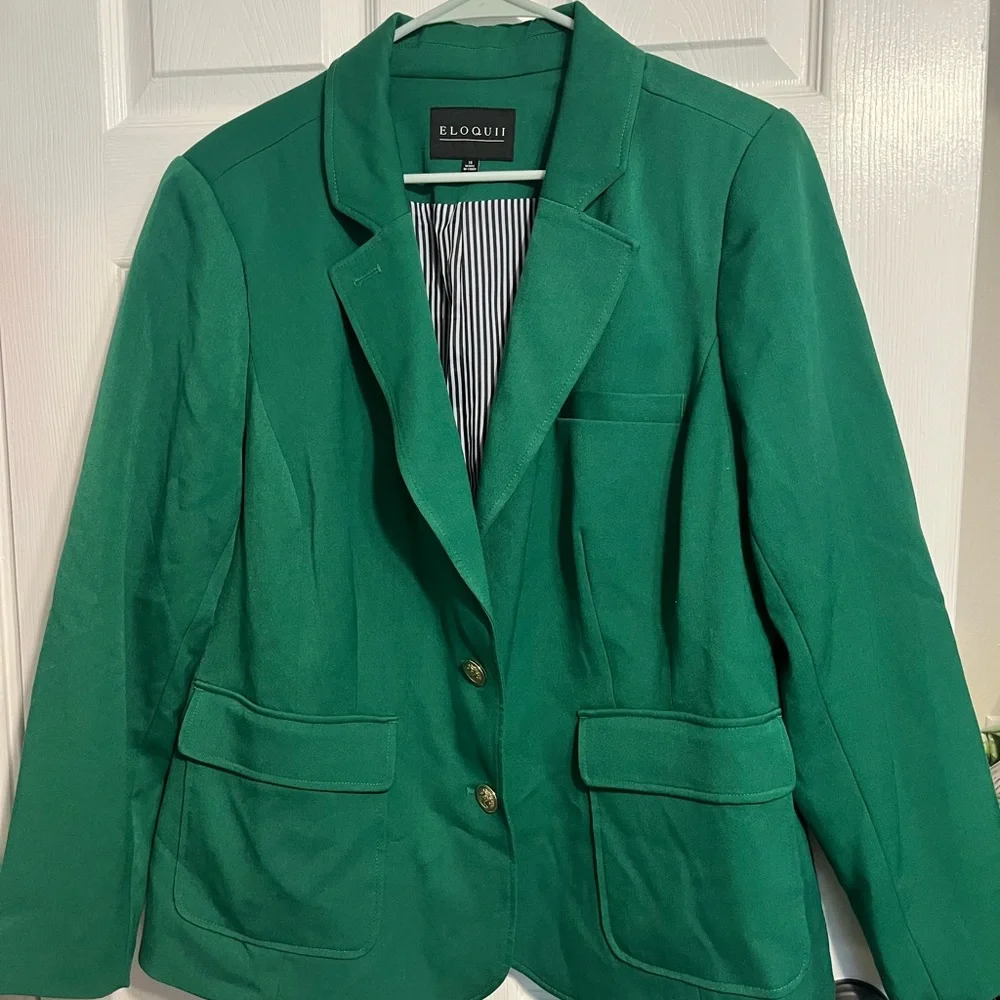 🆕 Eloquii Emerald Blazer with Gold Buttons Sz 16 - Picture 3 of 9